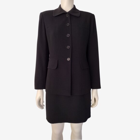 Vintage 1990s Ann Taylor Black 2 Piece Mini Sheath Dress and Jacket Set